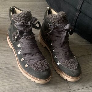 Dolce Vita Gray Shearling Lace-Up Boots